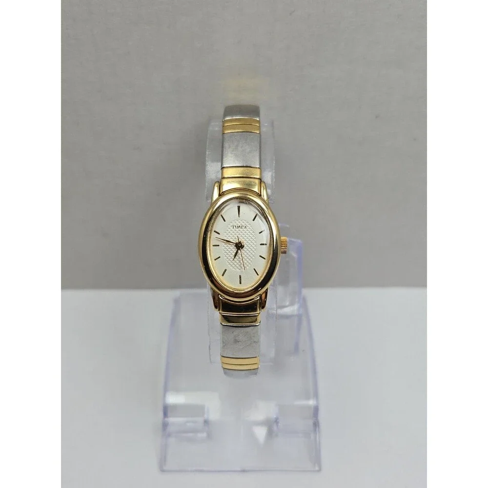 Vintage Timex Cavatina Womens Oval Gold Silver Two Tone Watch Dainty New Battery